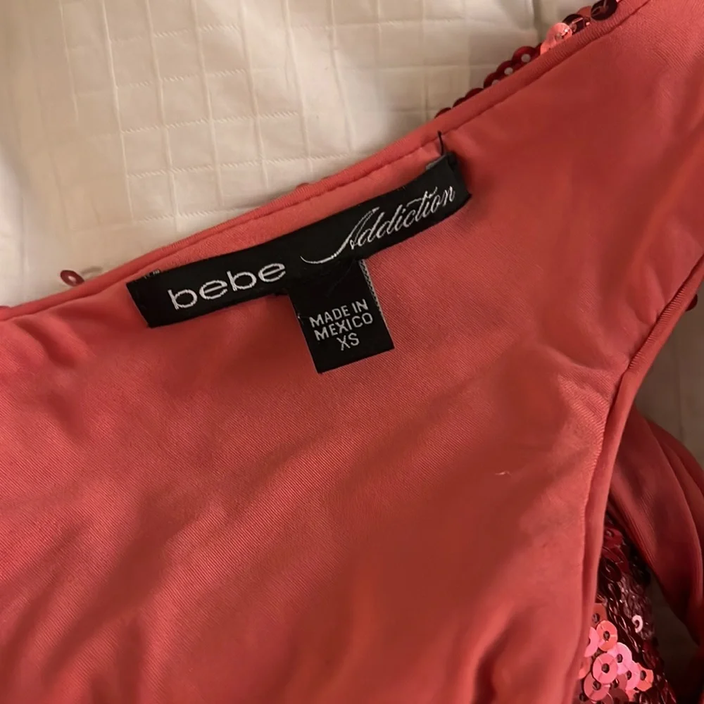 Pink/ Coral sequined Bebe Addiction dress XS - Picture 4 of 5